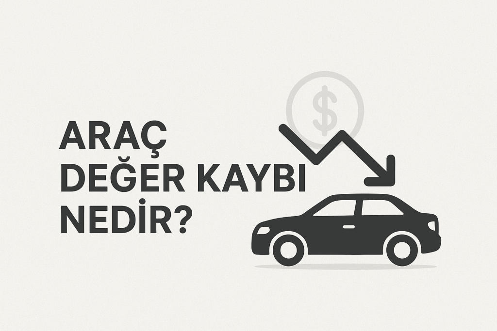 Araç değer kaybı nedir başlıklı görsel — kazadan sonra aracın ikinci el değerinin düşmesini simgeleyen sade tasarım, araba ikonu